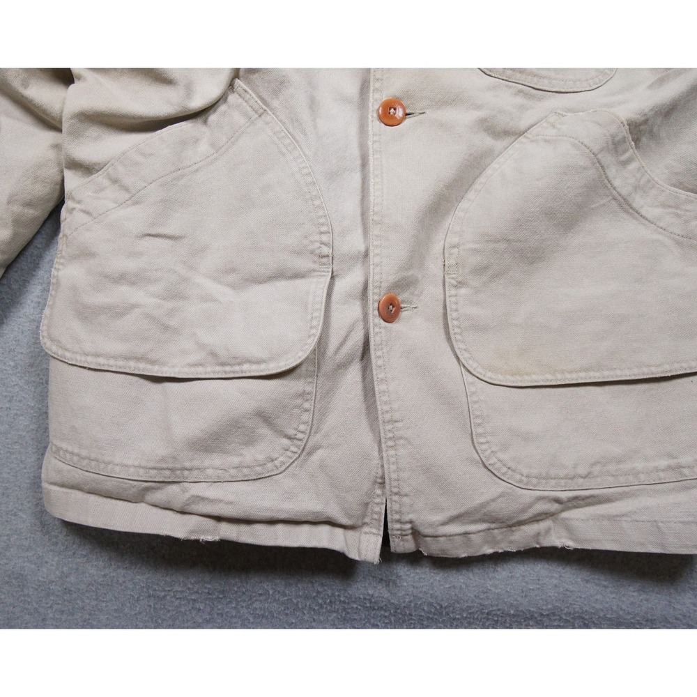 Vintage LL Bean Jacket Mens Small Beige Chore Coat Lined Outdoors H147 - Picture 3 of 16
